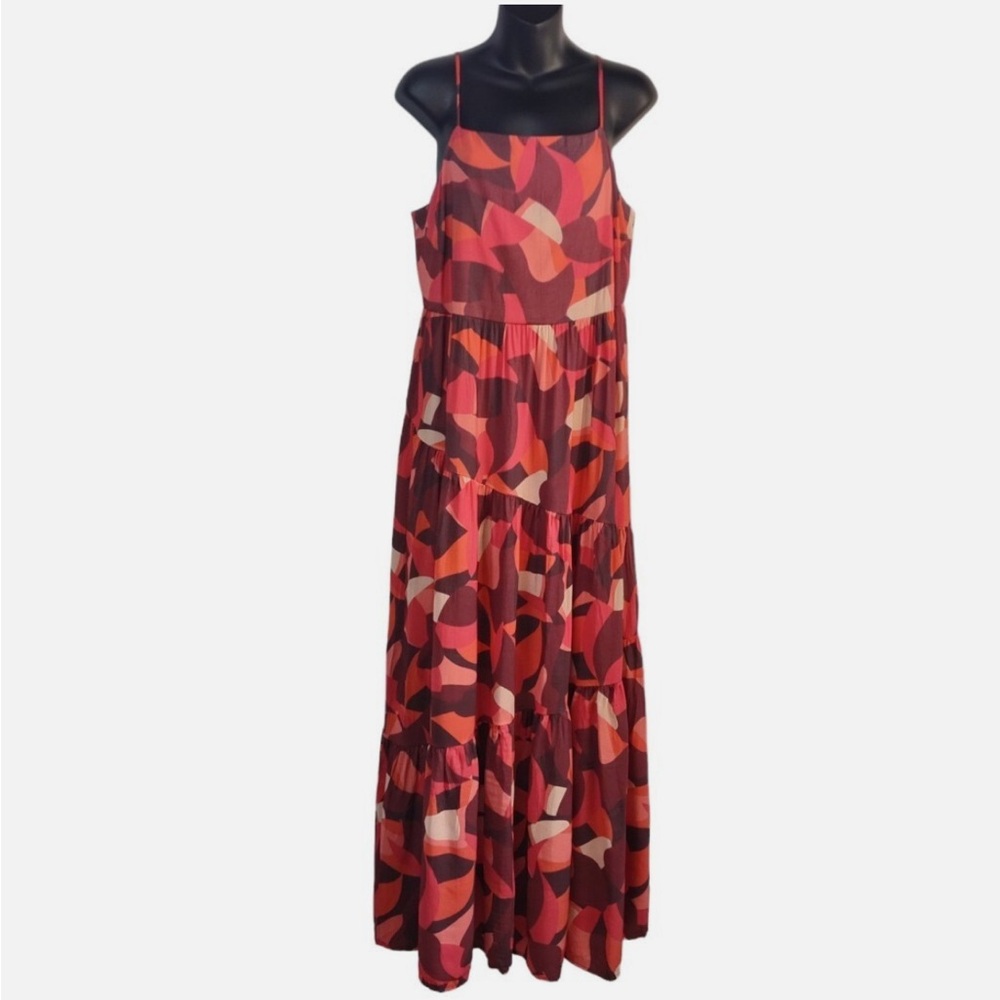 Nine West Red and Pink Abstract Maxi Dress